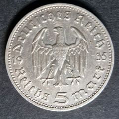 1935 Germany Silver 5 Reichsmark Paul von Hindenburg