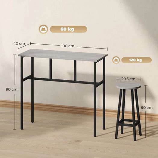 6-Piece Bar Table Set, 2 Breakfast Tables with 4 Stools, Counter Height Dining Tables & Chairs for Kitchen, Living Room, Grey