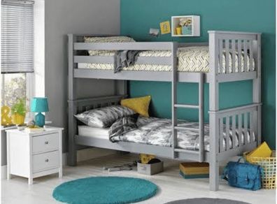 Grey or white bunk beds on sale with foam mattresses
