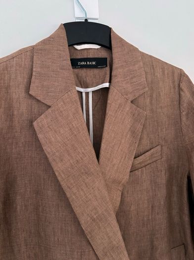 Zara double breasted long linen blazer