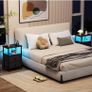 Bedside Table with LED Light, Small Side Table with Charging Station Image 8