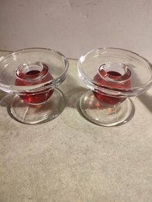 Lovely Set Of 2 Glass Candle Holder Marked Glendalaugh Ireland.