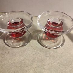 Lovely Set Of 2 Glass Candle Holder Marked Glendalaugh Ireland.