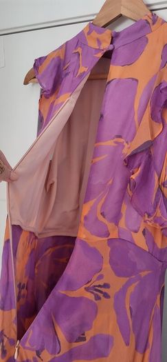 MINT VELVET Mauve and Salmon Floral Ruffle Midi Sz 10 UK - Rrp 220 (New)