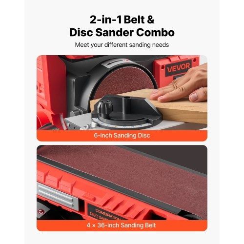 152.4mm Disc Sander & 101.6mm x 914.4mm Belt Sander, 400W Professional Belt Disc Sanders Combo with 0 - 45 Adjustable Worktable, Dust Collection Port for Woodworking & DIY Crafting