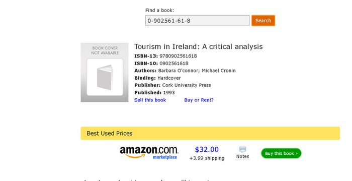 Tourism in Ireland: A critical analysis, Barbara O'Connor, Michael Cronin