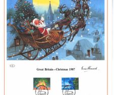 1987 Great Britain Limited Edition Lithographed Print measuring 333mm X 257mm showing Christmas 1987 Commemorative stamps with First Day of Issue Cancel