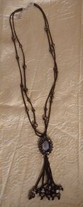 Per Una Long Multi-Faceted.Brown Glass Bead & Faux Leather Necklace