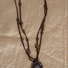 Per Una Long Multi-Faceted.Brown Glass Bead & Faux Leather Necklace