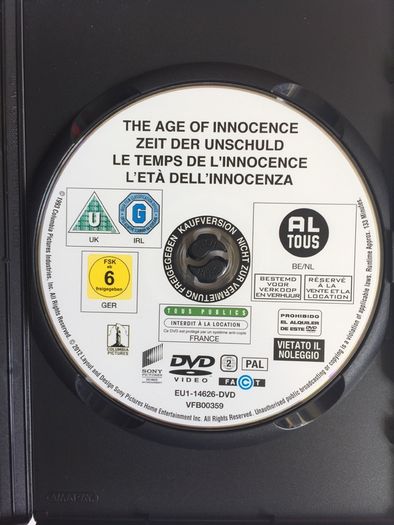 The Age Of Innocence (Martin Scorsese Film) [1993] Daniel Day-Lewis, Michelle Pfeiffer & Winona Ryder [Movie DVD]