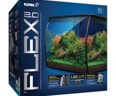 Fluval Flex 2.0 Aquarium Kit 57L (15 US Gal) New generation - Curved Glass, RGB + White LED, Integrated Filtration