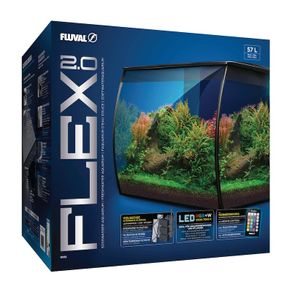 Fluval Flex 2.0 Aquarium Kit 57L (15 US Gal) New generation - Curved Glass, RGB + White LED, Integrated Filtration