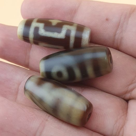 Vintage Lot of 3 Himalayan Tibetan Agate Dzi Beads Amulets