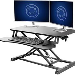 Standing 81 cm Desk Converter, Height Adjustable Riser, Sit to Stand Dual Monitor and Laptop Workstation with Wide Keyboard Tray, Black