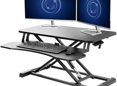 Standing 81 cm Desk Converter, Height Adjustable Riser, Sit to Stand Dual Monitor and Laptop Workstation with Wide Keyboard Tray, Black