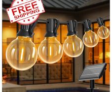 NEW SALE | Solar String Lights Outdoor, 15M/50FT 25 LED Solar Festoon Lights Outdoor, Waterproof 4 Modes Garden Lights for Patio Gate Yard Fence Trees Wedding Party
