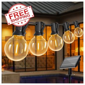 NEW SALE | Solar String Lights Outdoor, 15M/50FT 25 LED Solar Festoon Lights Outdoor, Waterproof 4 Modes Garden Lights for Patio Gate Yard Fence Trees Wedding Party