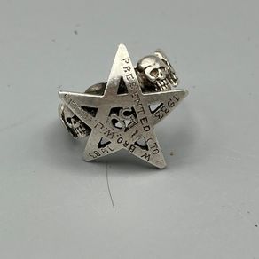 Chunky Heavy Vintage Silver Star and Skull Ring 10g - Biker, Gothic