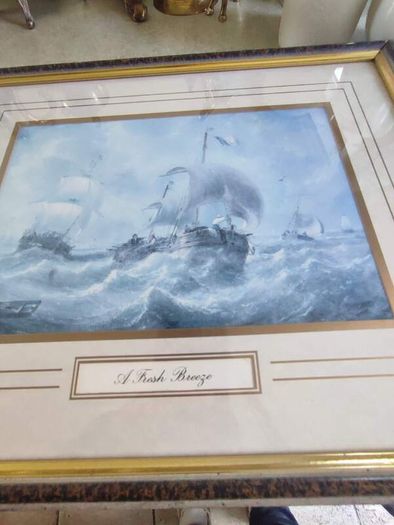 Pair of antique ships Framed prints.  Beating Off a Lee Shore and A Fresh Breeze.