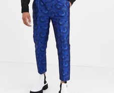 Asos design tapered crop smart trousers in blue paisley