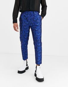 Asos design tapered crop smart trousers in blue paisley