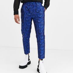 Asos design tapered crop smart trousers in blue paisley
