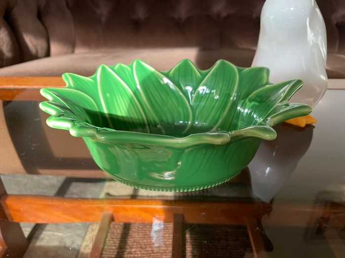 Vintage Appolia French Ceramic Sunflower Baking Form in Provincial Green