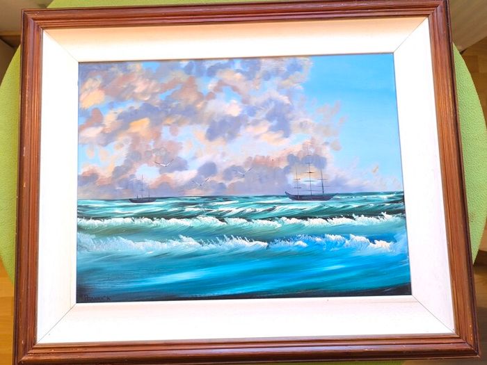 Seascape Oil on Canvas Painting 32/26in