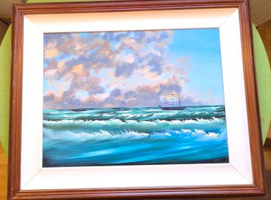 Seascape Oil on Canvas Painting 32/26in