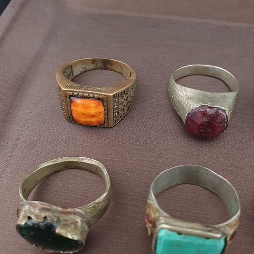 Antique Brass Ring Collection 15 Mixed Handmade Stone & Glass Rings