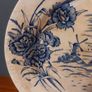 Fabulous Vintage Rare Arklow Pottery Blue and White 10 Inch Wall Plate in an Unusual Pattern with Carnations and a Windmill on a Hill, Very Aesthetic Movement in Style, Display Only Image 3