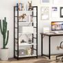 Industrial Bookshelf, 5-Tier 24.8" White Shelving Unit Wood Bookcase with Open Shelves, Rustic Standing Bookshelves Metal Frame Display Rack for Living Room,Bedroom, White Image 3