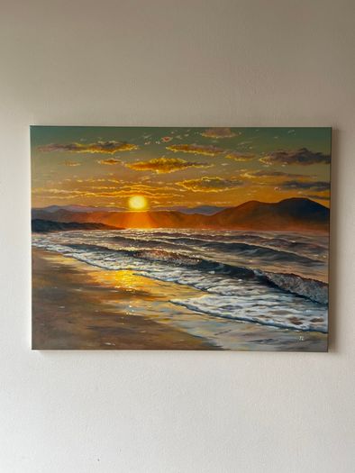 Original Oil Painting, Seascape Wall Art, Sunset Sea Large Art, Ocean Large Wall Art 60/80 Cm