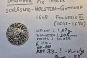 coin Denmark 1648  silver thaler 1.16 Frederick 3