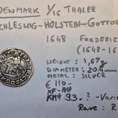 coin Denmark 1648  silver thaler 1.16 Frederick 3