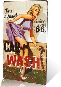 Vintage Tin Sign for Garage Retro Decor Metal Poster Pinup Girl Plaque Full Service Car Wash
