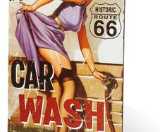 Vintage Tin Sign for Garage Retro Decor Metal Poster Pinup Girl Plaque Full Service Car Wash