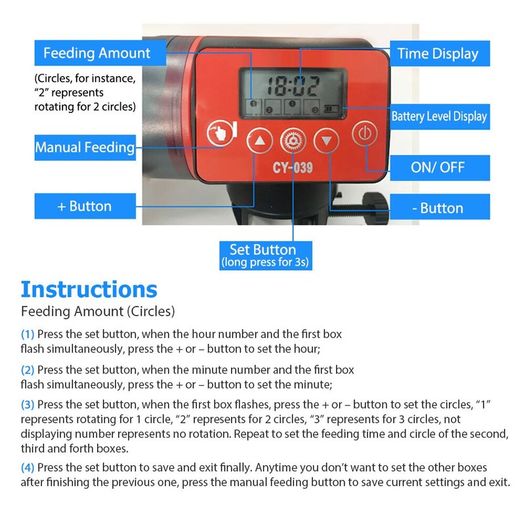 Digital Aquarium Automatic Fish Feeder Fish Tank Timer Feeder 4 Groups Time Settings Electric For Vocation Weekend Holiday