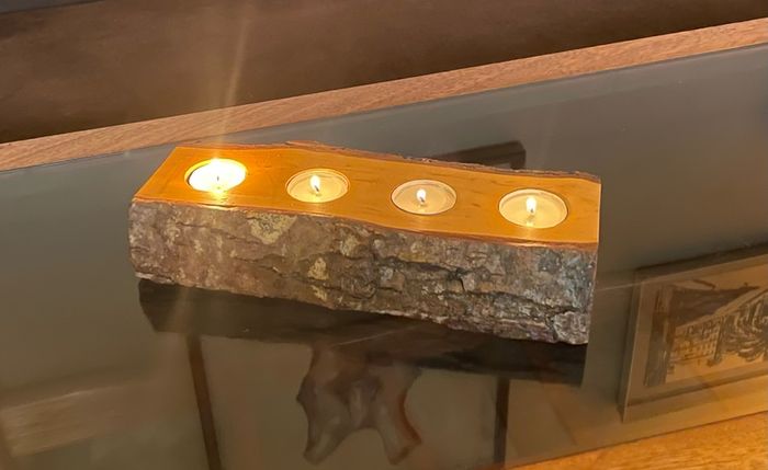 Stunning Rustic Live Edge Pine Wood Tea Light Holder Yule Log Waxed and Sealed