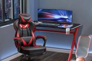 Computer Gaming Chair, Racing Desk Chair with Lumbar Support and Footrest, PU Leather Gamer Chair with Headrest and Swivel Wheels for Home, Red