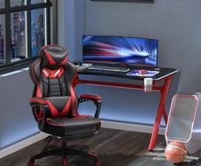 Computer Gaming Chair, Racing Desk Chair with Lumbar Support and Footrest, PU Leather Gamer Chair with Headrest and Swivel Wheels for Home, Red
