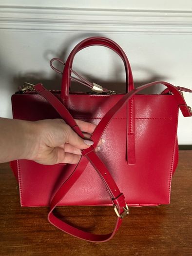 Zara Red Faux Leather Tote handbag Size M