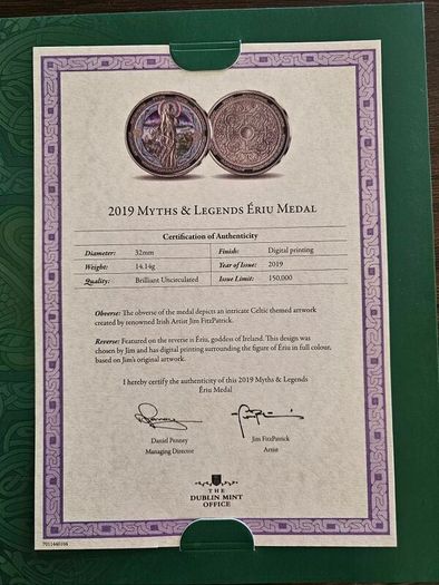 Jim Fitzpatrick Myths and Legends Coin Collection Holder 1 Coin with Cert and Holder