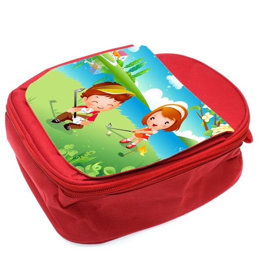Red Lunch Bag for Kids with custom printed personalised photo or image / back to school stationery
