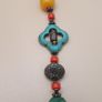 Vintage Tribal Necklace Lapis, Coral, Amber Beads & Howlite Clover Charms Image 3