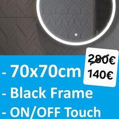LED Bathroom Mirror Antifog Black 70cm Round