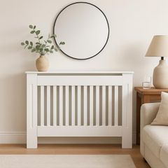 White Radiator Cover Cabinet Stylish Wooden Heater Cover with Shelf, Modern Radiator Cabinet for Living Room, Bedroom & Hallway  Safe  Practical Home Furniture Medium
