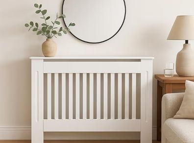 White Radiator Cover Cabinet Stylish Wooden Heater Cover with Shelf, Modern Radiator Cabinet for Living Room, Bedroom & Hallway  Safe  Practical Home Furniture Medium