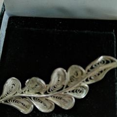 Filigree leaf sterling silver brooch