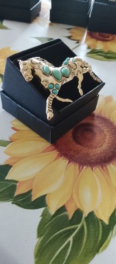 Equestrian Turquoise stone brooch